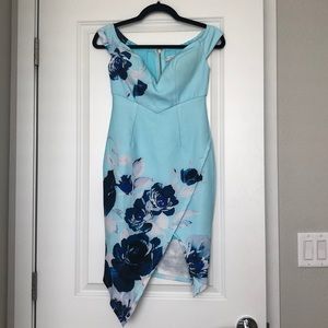 ASOS off the shoulder light blue floral mini